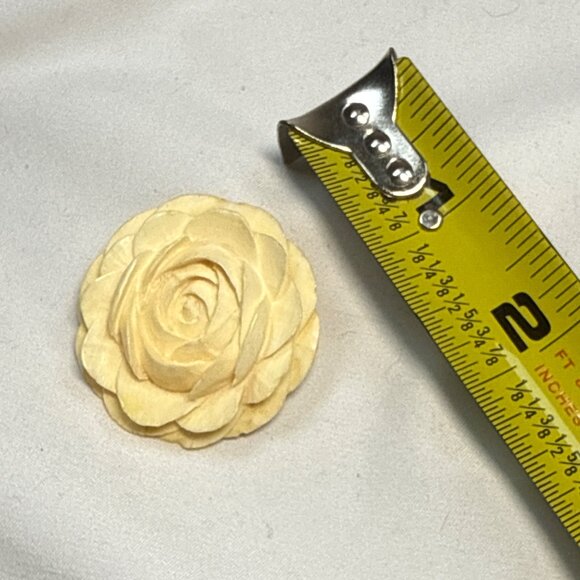 Vintage Hand-Carved Bone Rose Brooch Pin With Metal Clasp - Picture 3 of 6